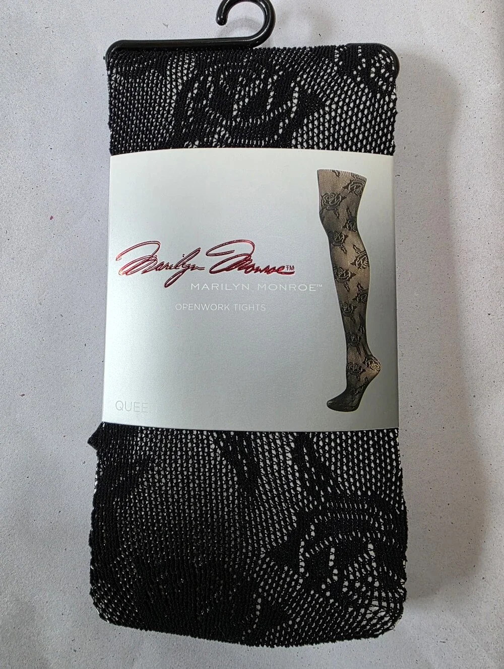 NWT Marilyn Monroe Openwork Tights Black Floral Rose Lace Mesh - Queen Size